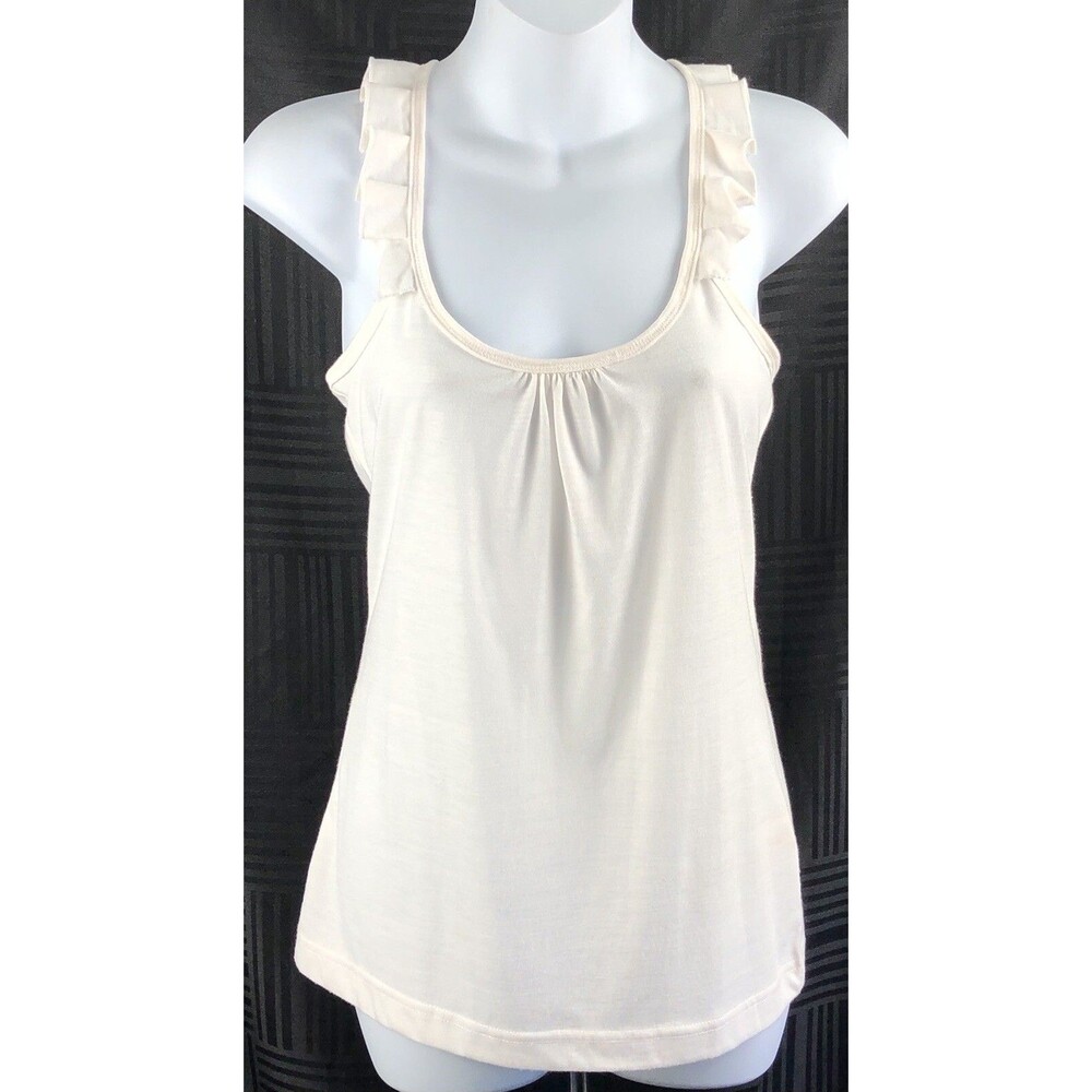 Pout Sleeveless Tank Top S Ivory Ruffles Racerback ScoopNeck Fairy Coquette Y2K